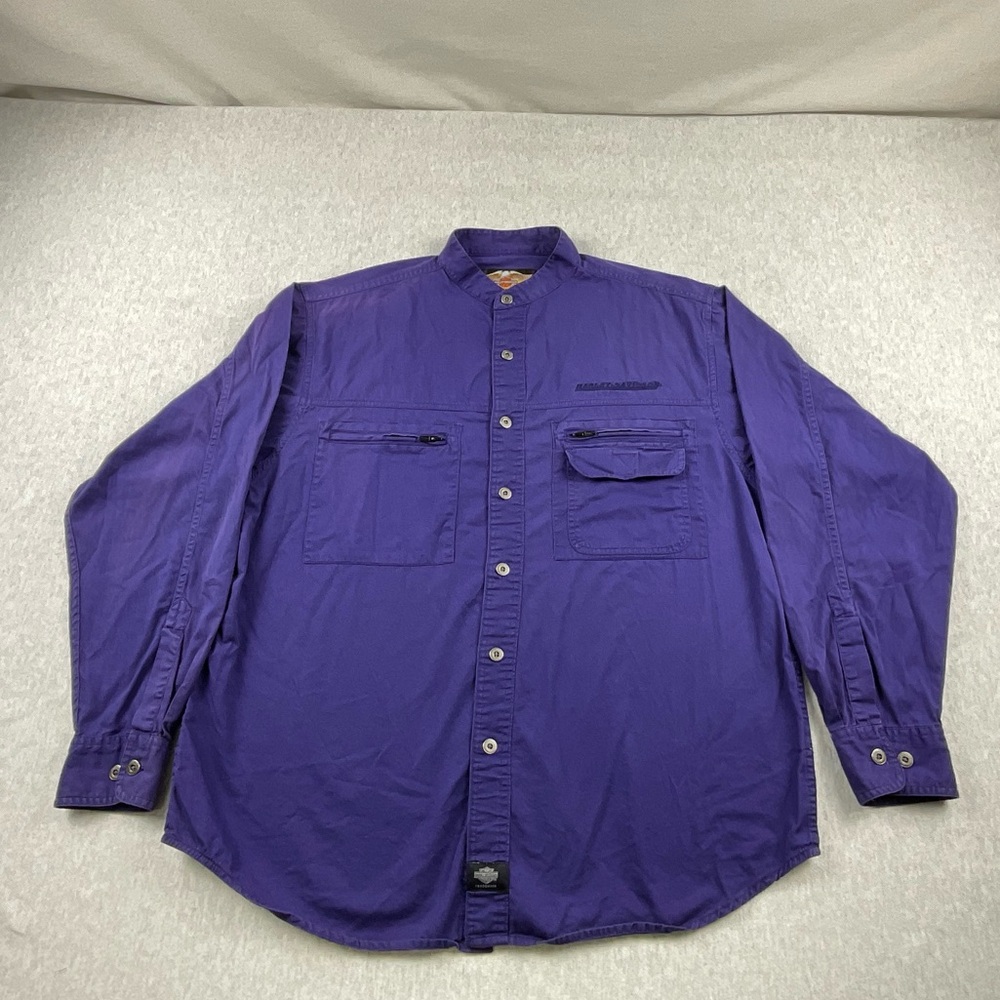 HARLEY DAVIDSON VINTAGE MEN’S BUTTON UP SHIRT LONG SLEEVE SZ: LARGE COLOR:PURPLE